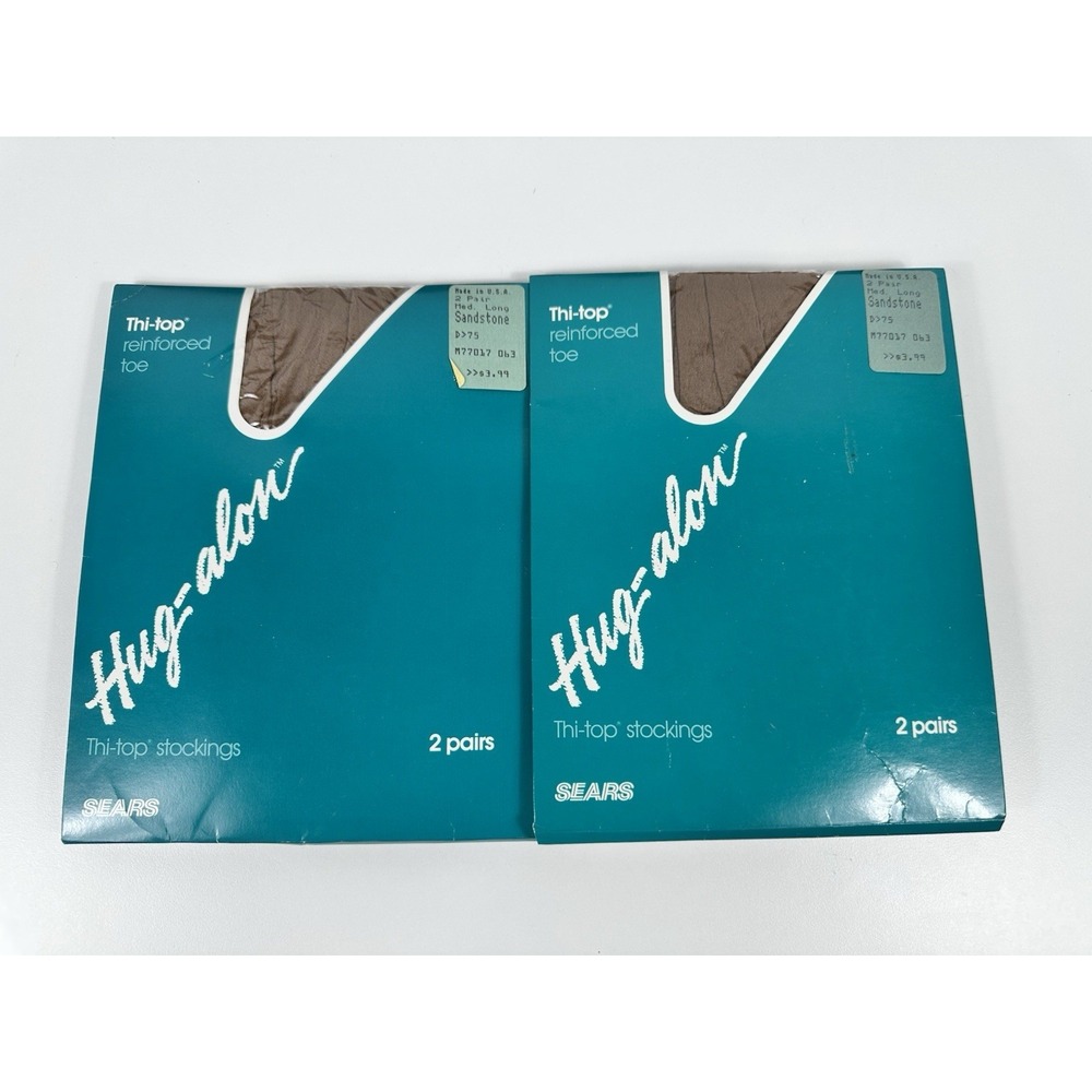 Vintage Sears Hug-alon Thi-top Stockings Sandstone 2 Packs Made in‎ USA